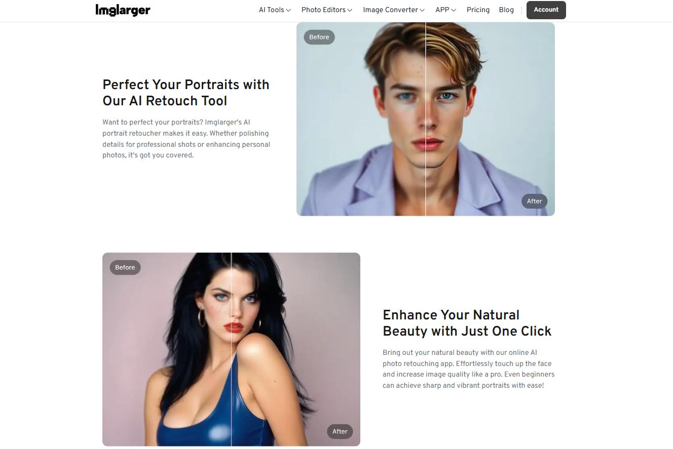 Enhance Your Portraits with Imglarger's AI Retouch Tool in Seconds