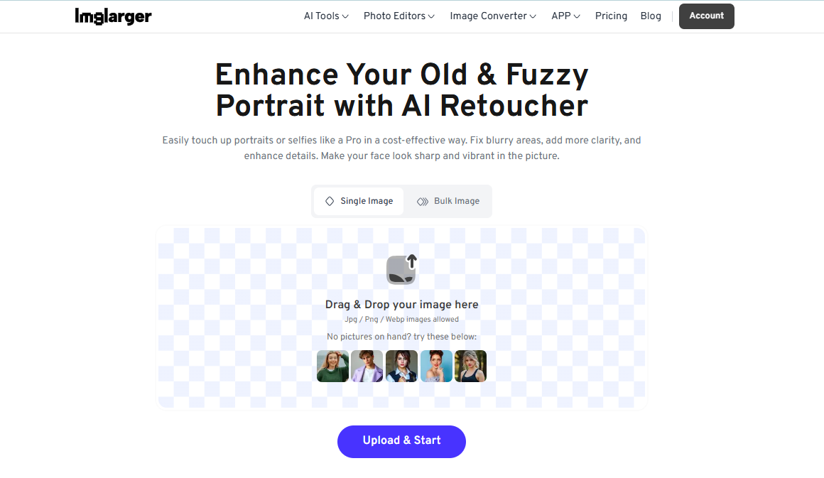 Enhance Your Portraits with Imglarger's AI Retouch Tool in Seconds